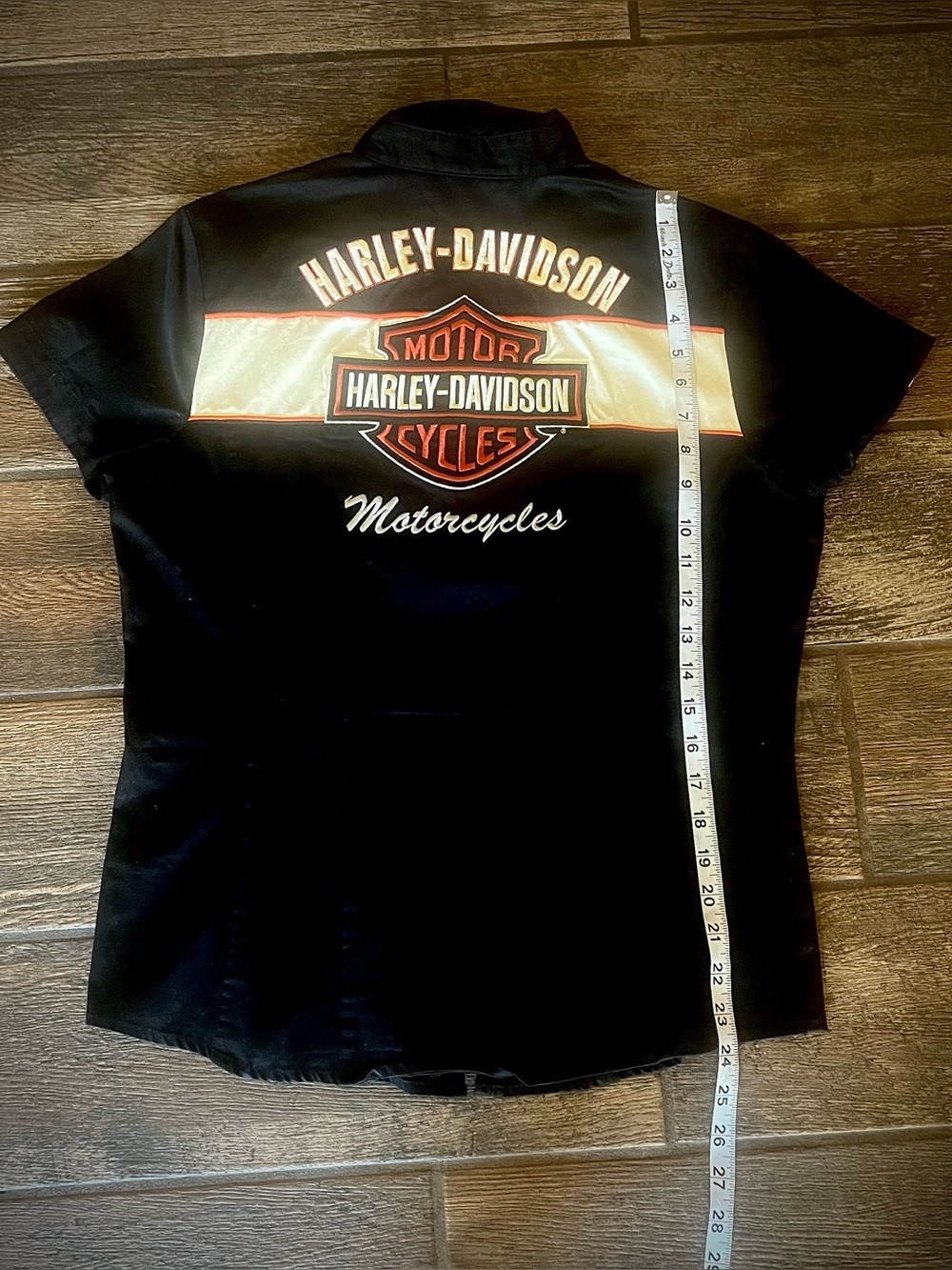 Black & Orange embroidered stretchy Harley Davidson zip front shirt M 2009 - Picture 6 of 9